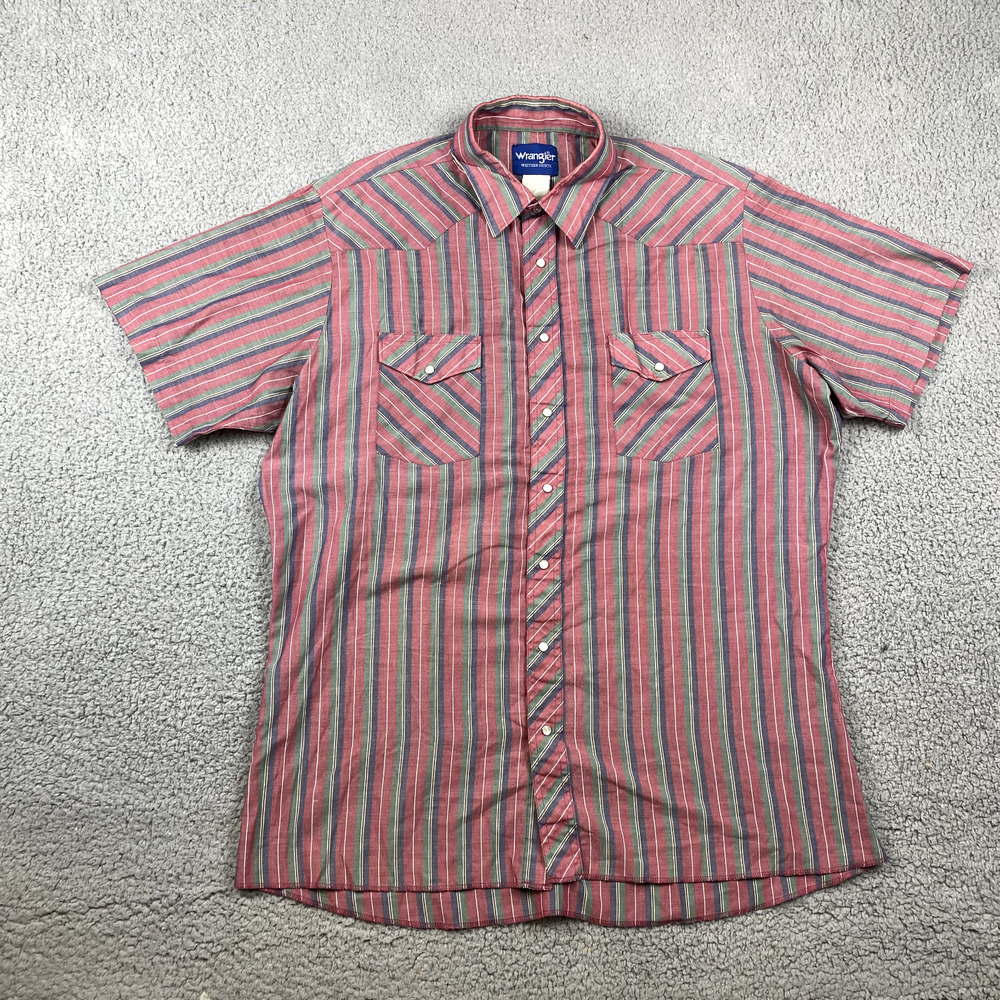 Wrangler Western Shirt Short Sleeve Pearl Snap Men's XLT Red Blue Green Striped